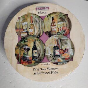 Vintage, Sakura Classico Silvia Vassileva Four Stoneware Salad Dessert Plates